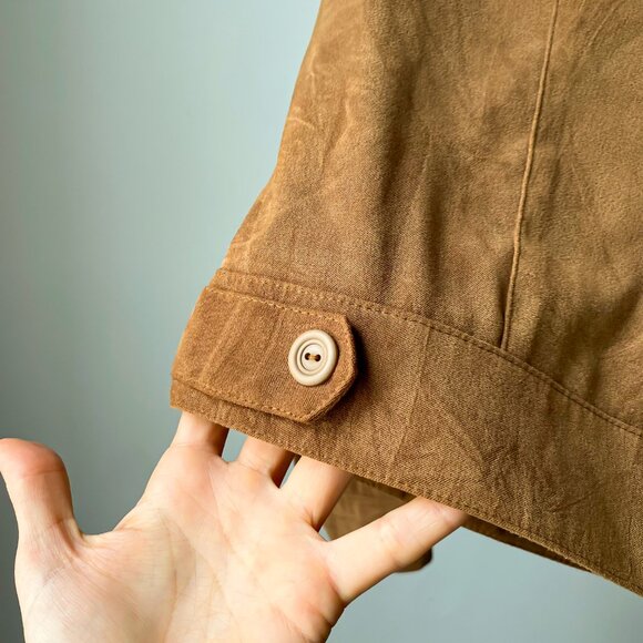 ❄️ 90sVintage Warm Fitted Lightweight Brown Faux-Suede Western Jacket - Picture 5 of 6